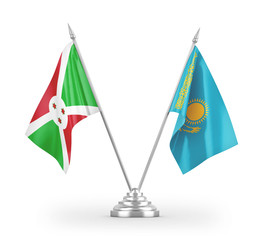 Kazakhstan and Burundi table flags isolated on white 3D rendering