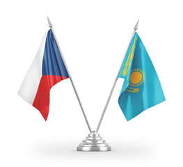 Kazakhstan and Czech Republic table flags isolated on white 3D rendering