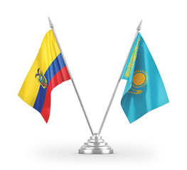 Kazakhstan and Ecuador table flags isolated on white 3D rendering
