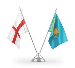 Kazakhstan and England table flags isolated on white 3D rendering