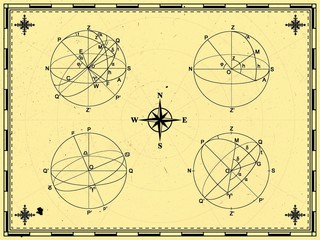 Celestial spheres. Ancient drawing. Axial tilt of the Earth. Backgrounds. © SkyWorks