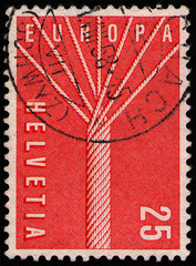 SWITZERLAND - CIRCA 1957: postage stamp 25 Swiss centimes printed by Swiss Confederation, shows...