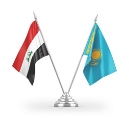Kazakhstan and Iraq table flags isolated on white 3D rendering