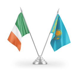 Kazakhstan and Ireland table flags isolated on white 3D rendering