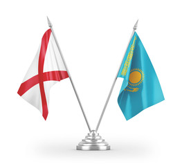 Kazakhstan and Northern Ireland table flags isolated on white 3D rendering