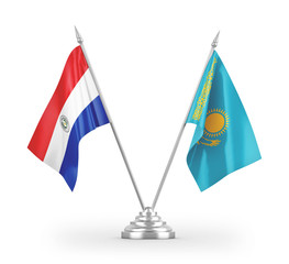 Kazakhstan and Paraguay table flags isolated on white 3D rendering