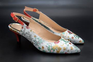 flower printed female stiletto handmade leather shoes