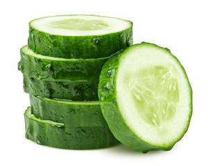 cucumber slices isolated on white background, clipping path, full depth of field