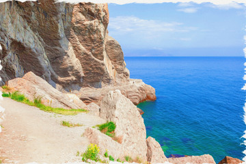 Crimea.Trail Golitsyn. Mount Koba-Kaya, the settlement Novyy Svet. Imitation of a picture. Oil paint. Illustration