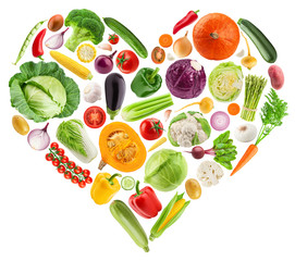 Heart shape made of vegetables, healthy eating concept