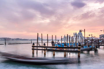gondolas in venice at sunset 