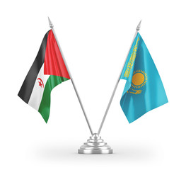 Kazakhstan and Western Sahara table flags isolated on white 3D rendering