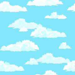 Pattern seamless blue sky and white clouds background, vector illustration
