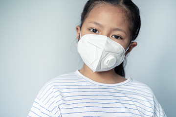 Girl waring mask to protect Covid-19 virus and PM2.5 air pollution