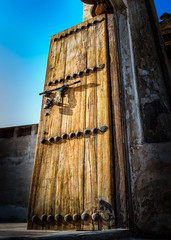 Close up of one side of a door of an old mosque, Bahrain