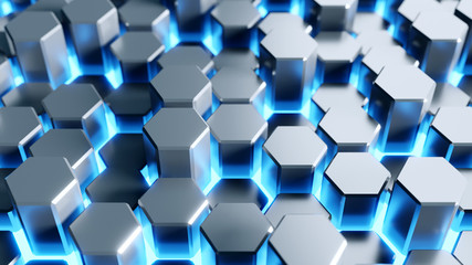 Metal hexagon and blue light