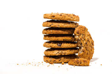 chocolate chip oatmeal cookies on white table