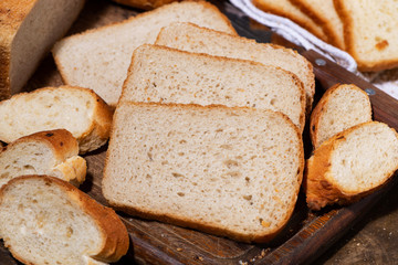 assortment of white fresh bread, closeup