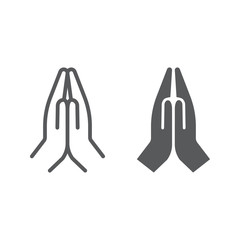 Pray line and glyph icon, religion and prayer, hands praying sign, vector graphics, a linear pattern on a white background, eps 10. - obrazy, fototapety, plakaty