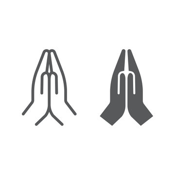 Pray line and glyph icon, religion and prayer, hands praying sign, vector graphics, a linear pattern on a white background, eps 10.