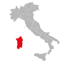 Sardagna province highlighted Italy map vector. Gray background.