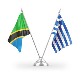 Greece and Tanzania table flags isolated on white 3D rendering