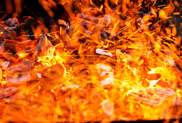 Burning coals with sparks