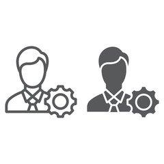 Business ethics line and glyph icon, business and moral, man with cogwheel sign, vector graphics, a linear pattern on a white background, eps 10.