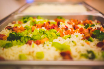 cooked rice with vegetables and bacon