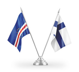 Finland and Cape Cabo Verde table flags isolated on white 3D rendering