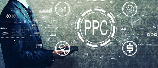 PPC - Pay per click concept with businessman holding a tablet computer