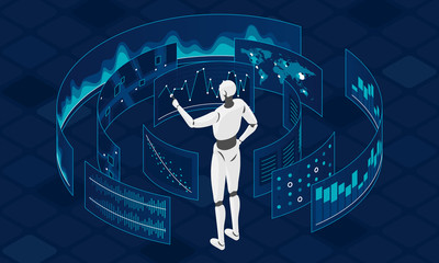 Vector illustration of artificial intelligence performing complex logical tasks