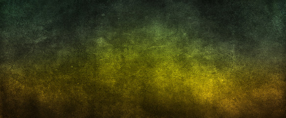 Abstract yellow green background with soft bright gold center glowing with light colors and dark blue green border with blurred mottled texture