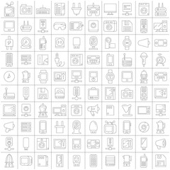 big set of electronic device and appliance icons thin line design