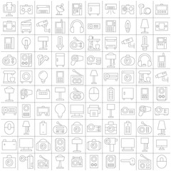 big set of electronic device and appliance icons thin line design