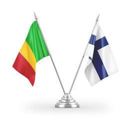 Finland and Mali table flags isolated on white 3D rendering