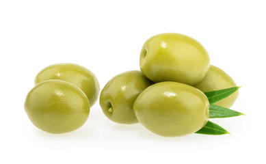 Green olives isolated on white background