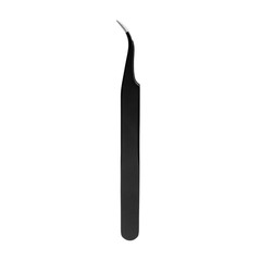 Black curved tweezers for eyelash extensions and eyebrows on a white background isolated. Tools for master beauticians, for plucking hair. Cosmetic products for body care. Makeup.