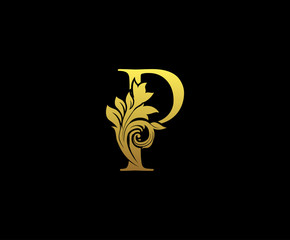 Golden Letter P Logo Icon . Initial Letter P Design Vector Luxury Gold Color.Print monogram initials stamp sign symbol.