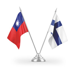 Finland and Taiwan table flags isolated on white 3D rendering