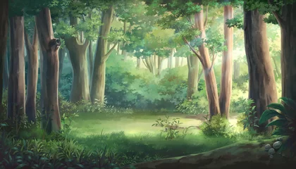 Zelfklevend Fotobehang Licht en bos - Dag, Anime-achtergrond, Illustratie. © Deztinie