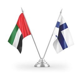 Finland and United Arab Emirates table flags isolated on white 3D rendering