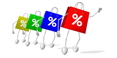 Cartoon shopping bags - sale concept - 3D illustration