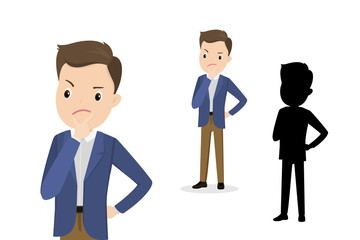 Sad caucasian businessman,Close-up, full-length and silhouette,