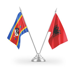 Albania and Eswatini Swaziland table flags isolated on white 3D rendering