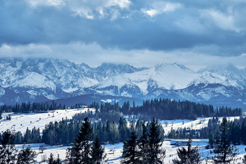 Beautiful panoramic aerial drone view to the Tatra Mountains (Tatras, Tatra) - mountain range between Slovakia and Poland - They are the highest mountain range in the Carpathian Mountains