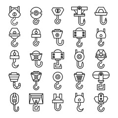 crane hook and hoist icons line set