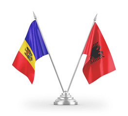 Albania and Moldova table flags isolated on white 3D rendering