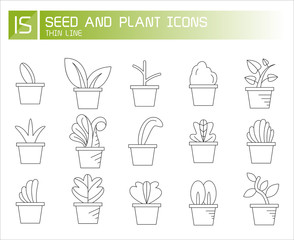 plant in pot and seedling icons line set