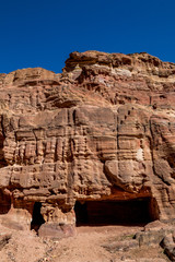 Obraz premium Ancient tombs and shrines that could be seen when walking the scenery Monastery Route had been created for hundreds of years. Petra complex tourist attraction, Hashemite Kingdom of Jordan